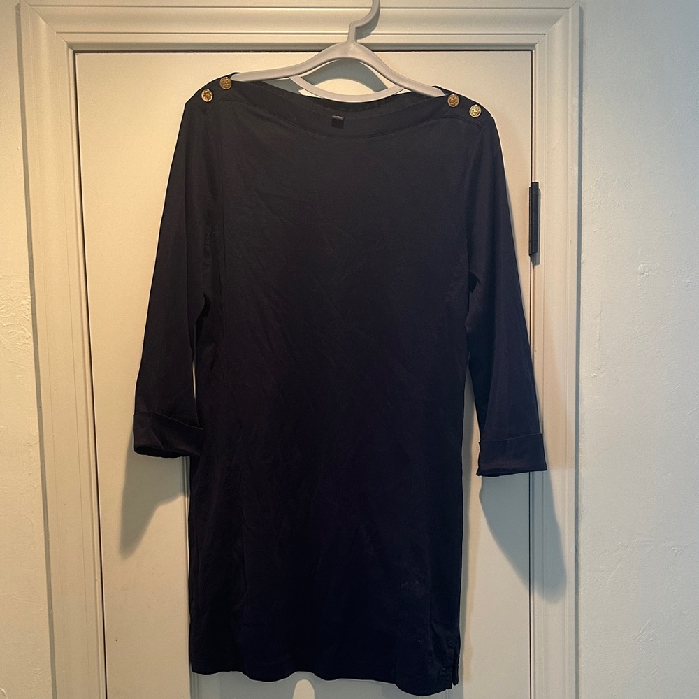 Elegant Black Button-Shoulder Dress